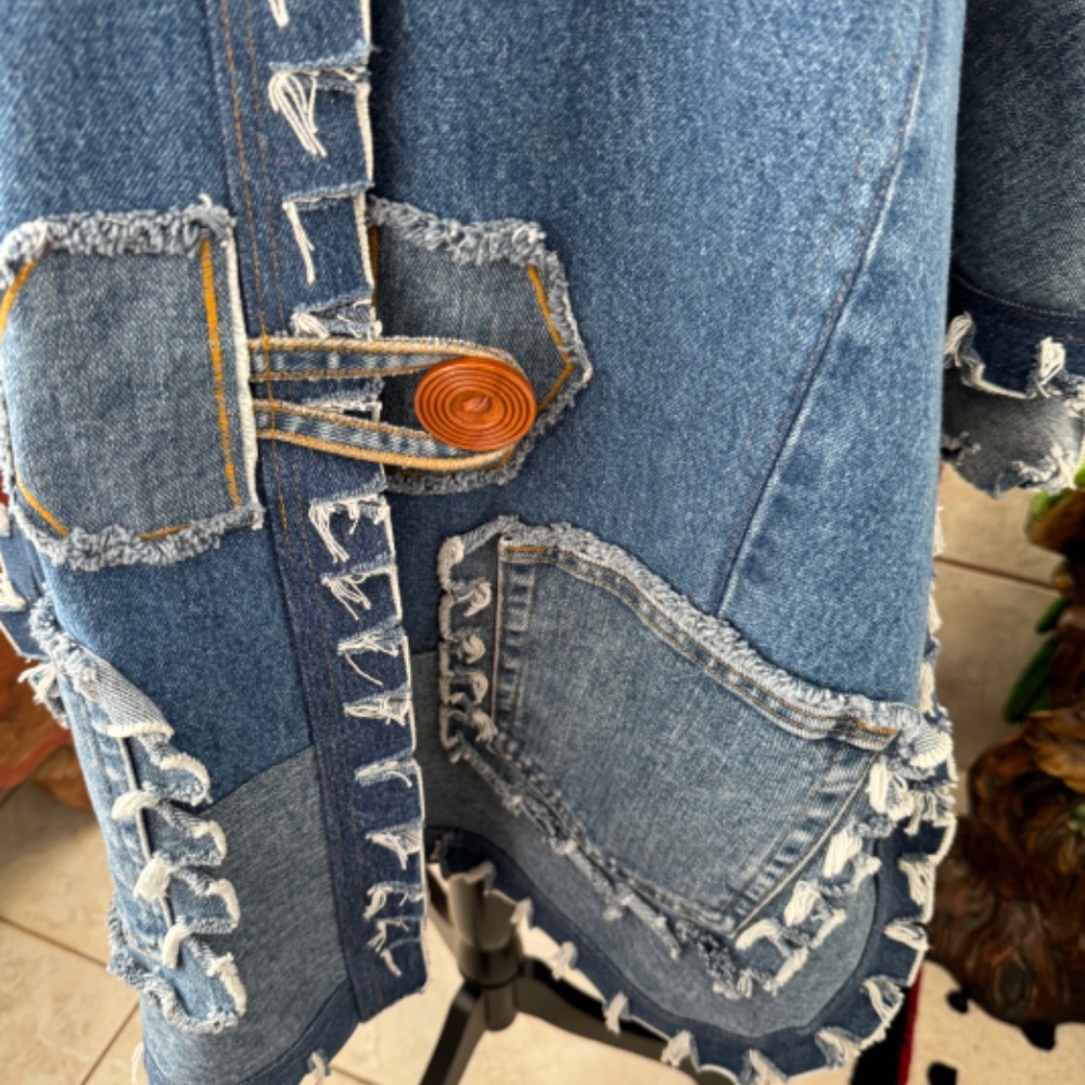 Custom Cotton Denim Jean Long Sleeve Button Down Jacket Sz OS - Picture 5 of 11
